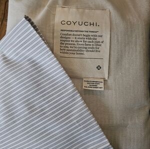 Coyuchi Climate Beneficial Cotton Soft Washed Sheet Set Grey Striped $348 New!